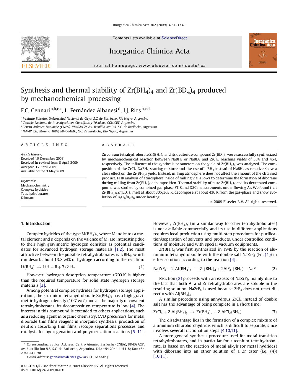 Synthesis and thermal stability of Zr(BH4)4 and Zr(BD4)4 produced by mechanochemical processing