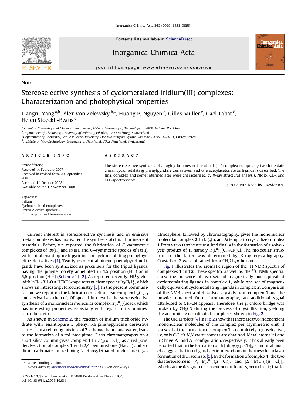 Stereoselective synthesis of cyclometalated iridium(III) complexes: Characterization and photophysical properties