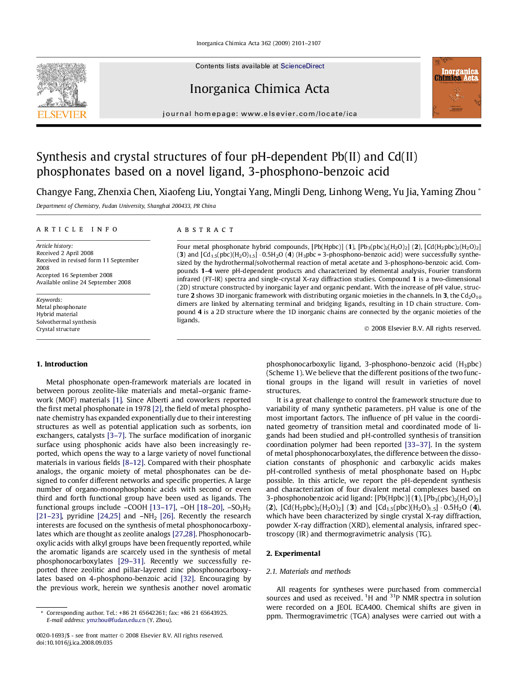 Synthesis and crystal structures of four pH-dependent Pb(II) and Cd(II) phosphonates based on a novel ligand, 3-phosphono-benzoic acid