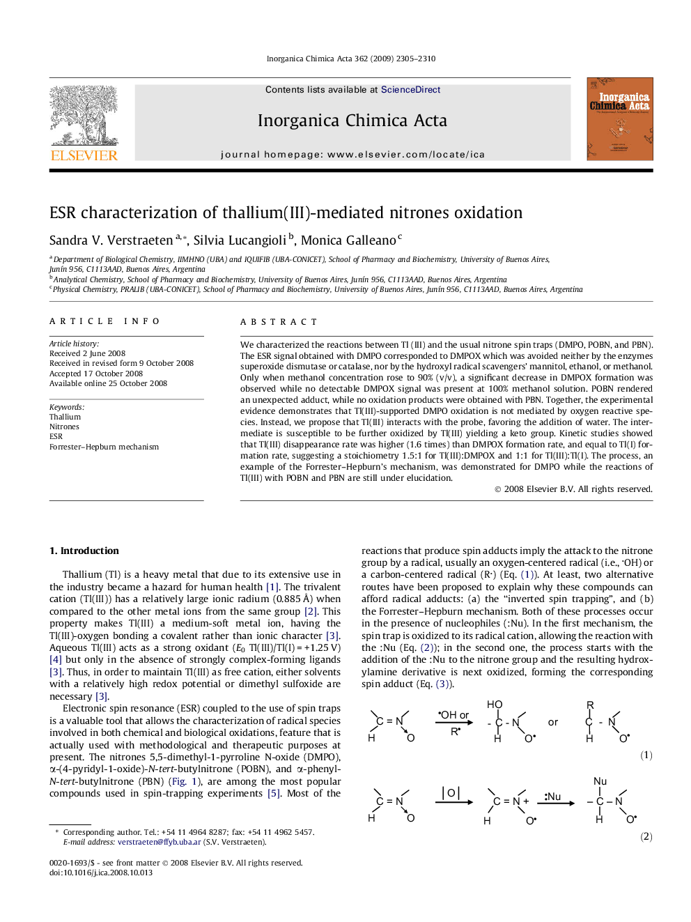 ESR characterization of thallium(III)-mediated nitrones oxidation