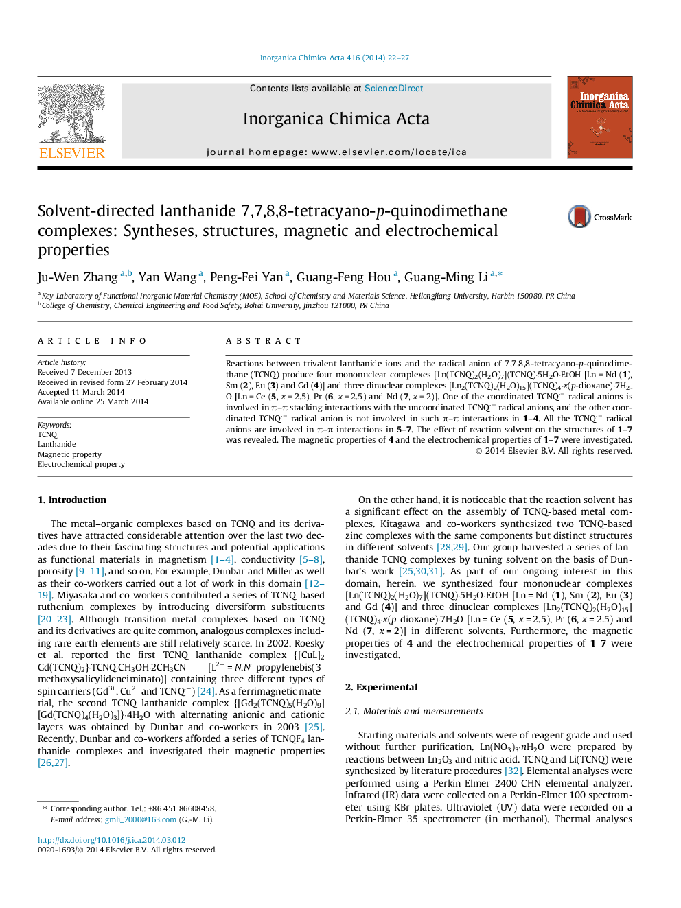 Solvent-directed lanthanide 7,7,8,8-tetracyano-p-quinodimethane complexes: Syntheses, structures, magnetic and electrochemical properties