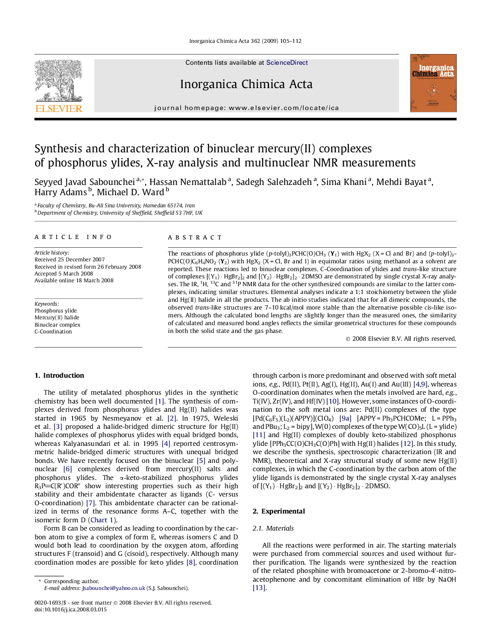 Synthesis and characterization of binuclear mercury(II) complexes of phosphorus ylides, X-ray analysis and multinuclear NMR measurements