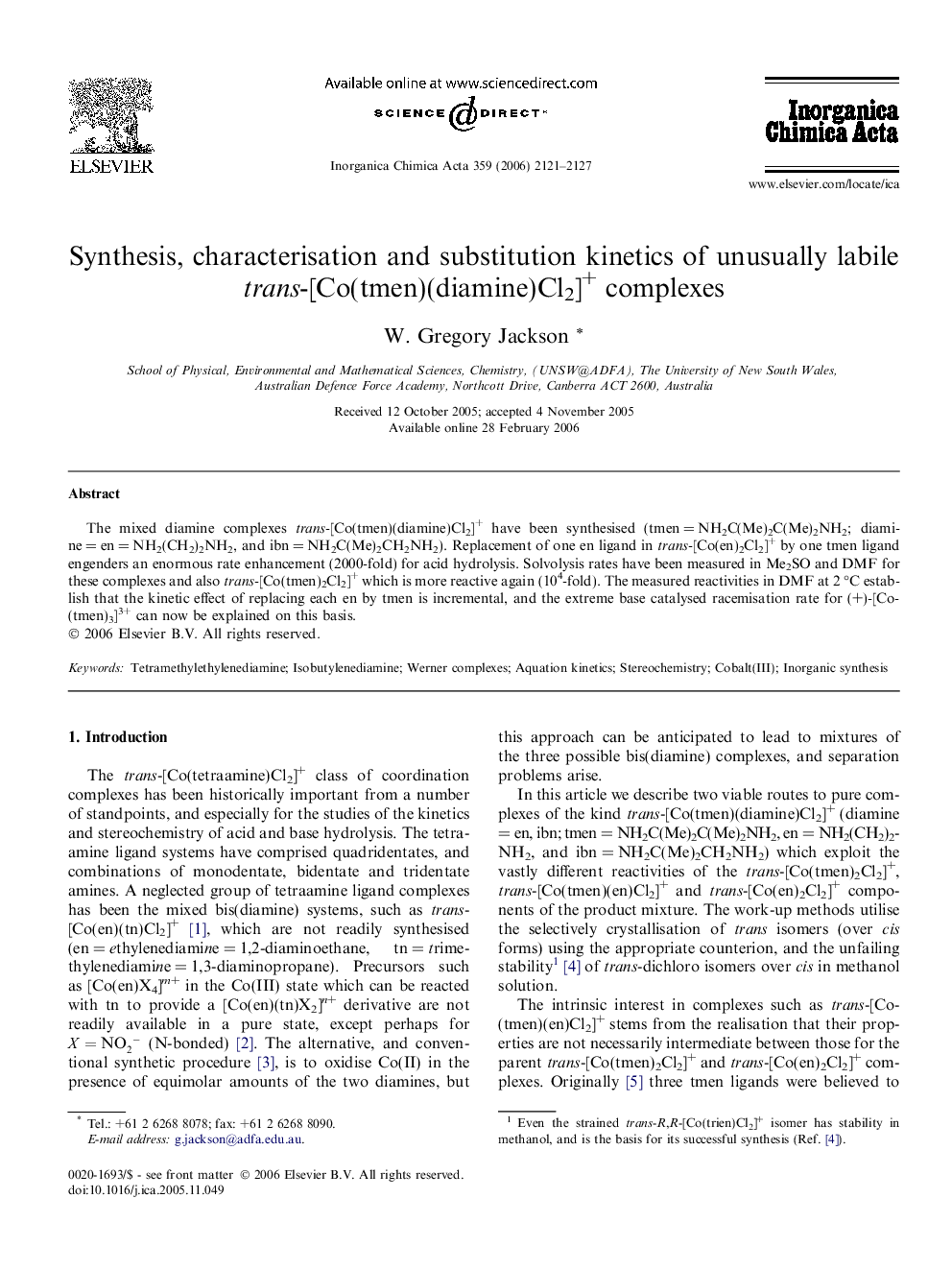 Synthesis, characterisation and substitution kinetics of unusually labile trans-[Co(tmen)(diamine)Cl2]+ complexes