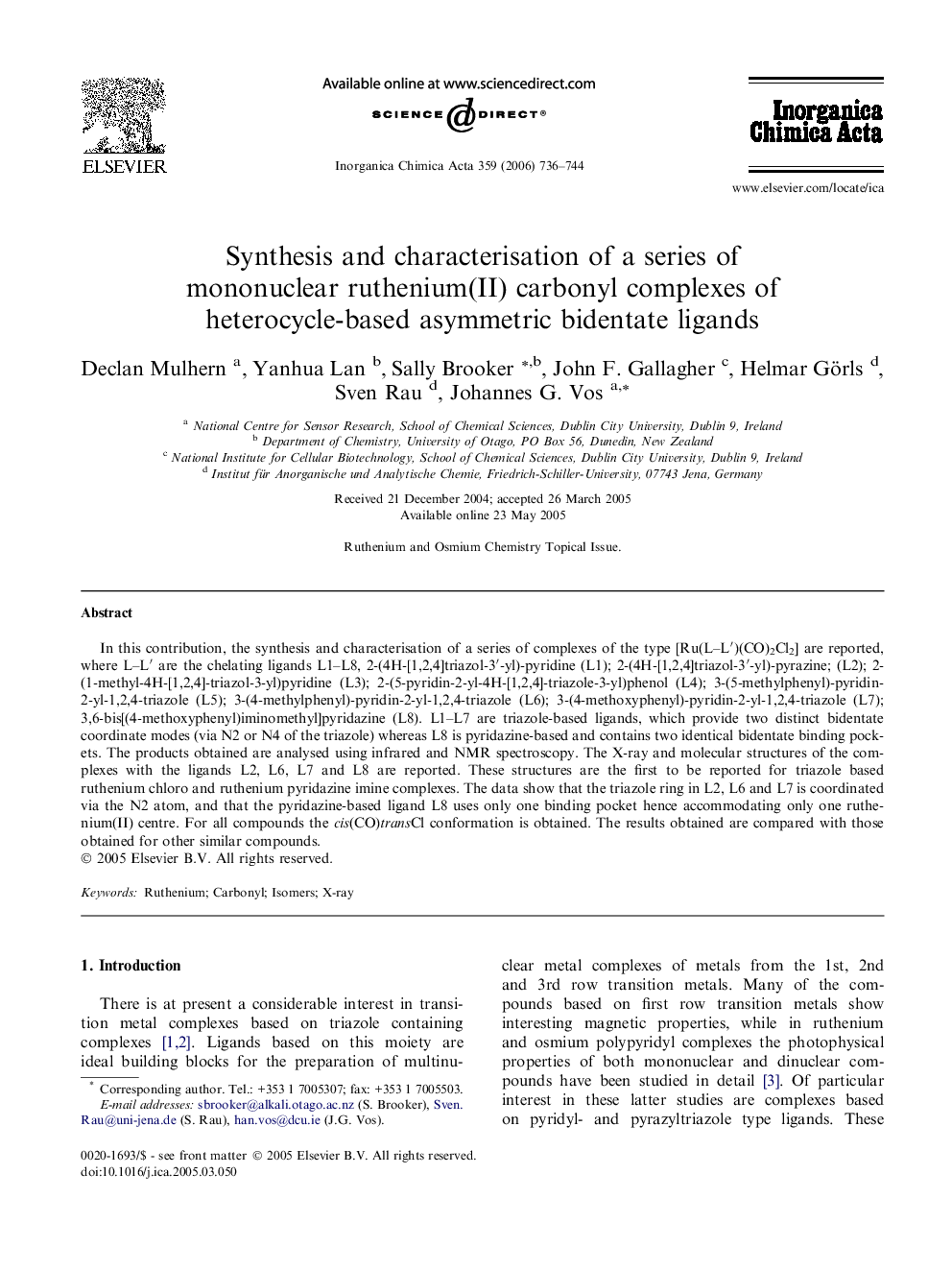 Synthesis and characterisation of a series of mononuclear ruthenium(II) carbonyl complexes of heterocycle-based asymmetric bidentate ligands