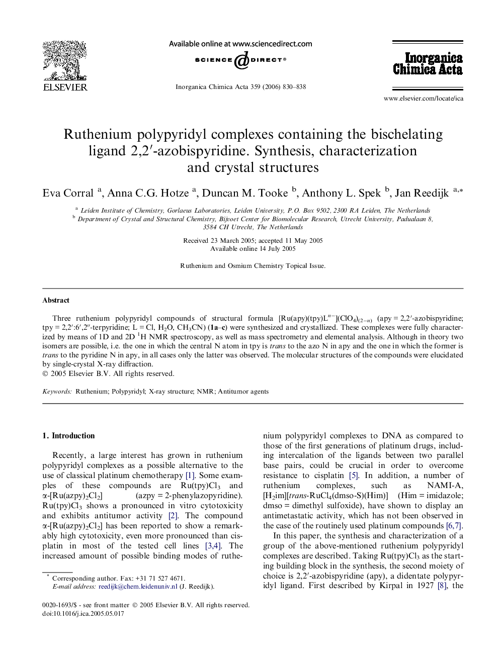 Ruthenium polypyridyl complexes containing the bischelating ligand 2,2â²-azobispyridine. Synthesis, characterization and crystal structures