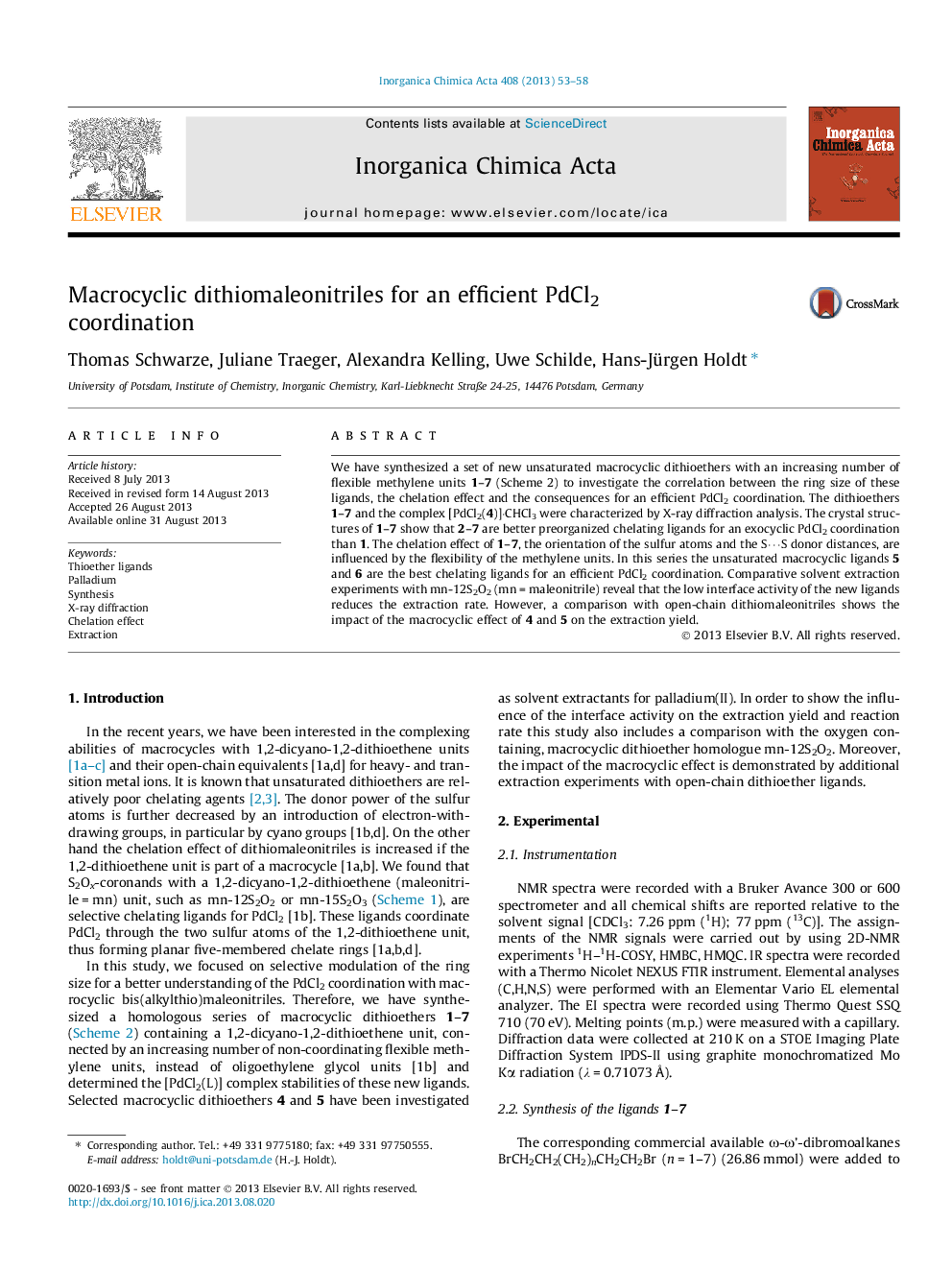 Macrocyclic dithiomaleonitriles for an efficient PdCl2 coordination