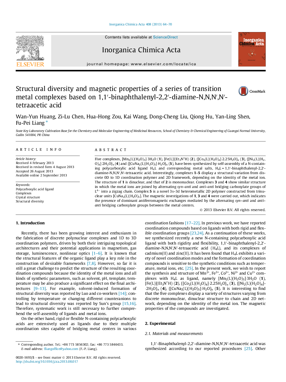 Structural diversity and magnetic properties of a series of transition metal complexes based on 1,1′-binaphthalenyl-2,2′-diamine-N,N,N′,N′-tetraacetic acid