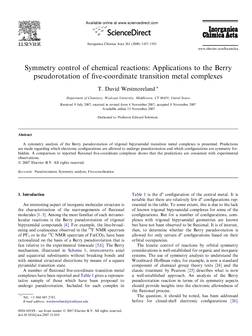 Symmetry control of chemical reactions: Applications to the Berry pseudorotation of five-coordinate transition metal complexes