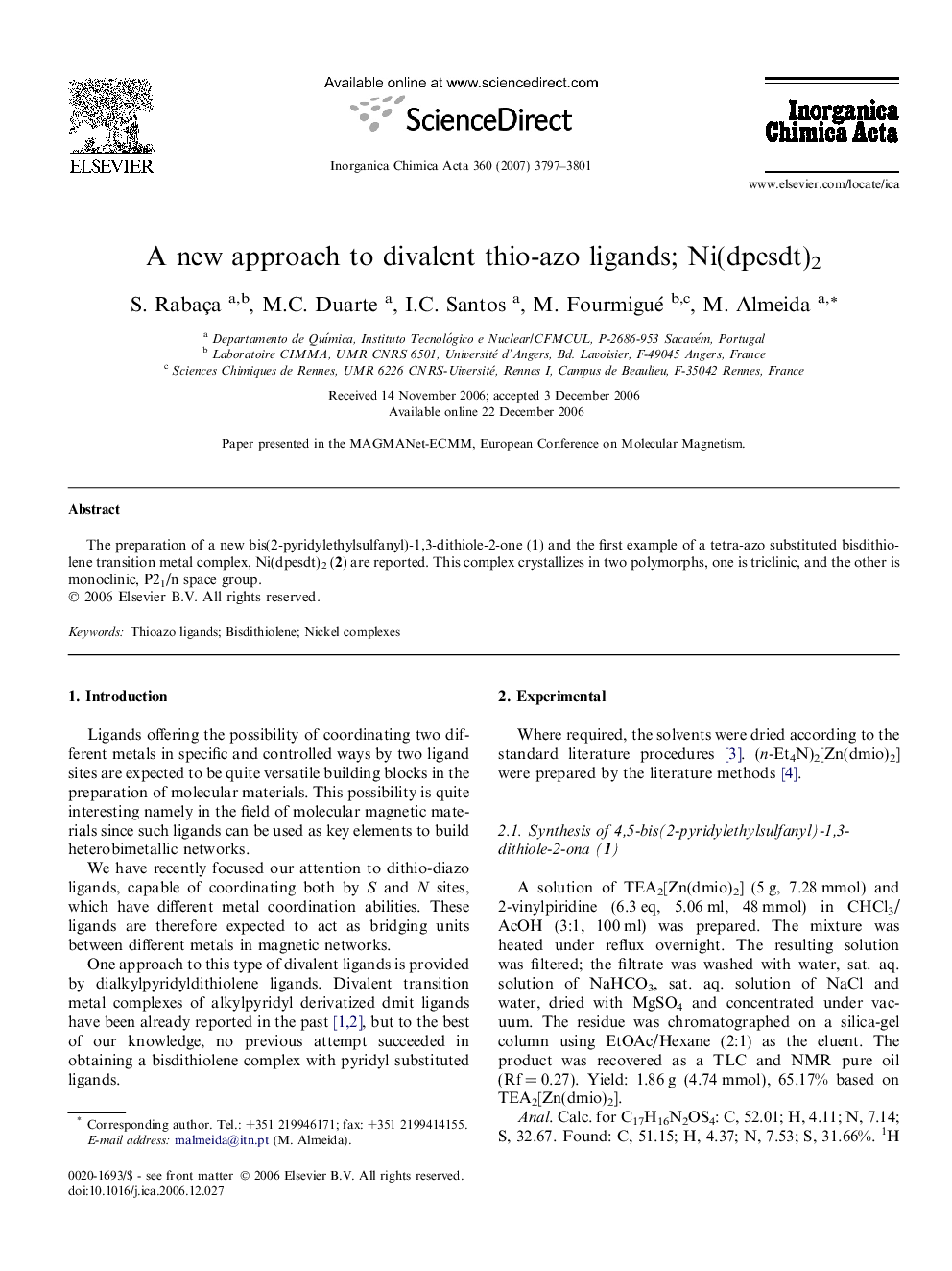 A new approach to divalent thio-azo ligands; Ni(dpesdt)2
