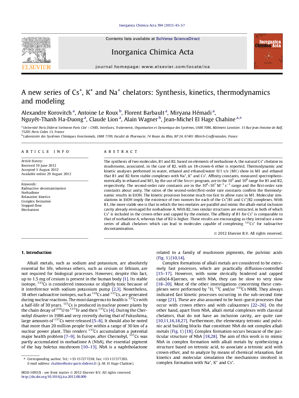 A new series of Cs+, K+ and Na+ chelators: Synthesis, kinetics, thermodynamics and modeling