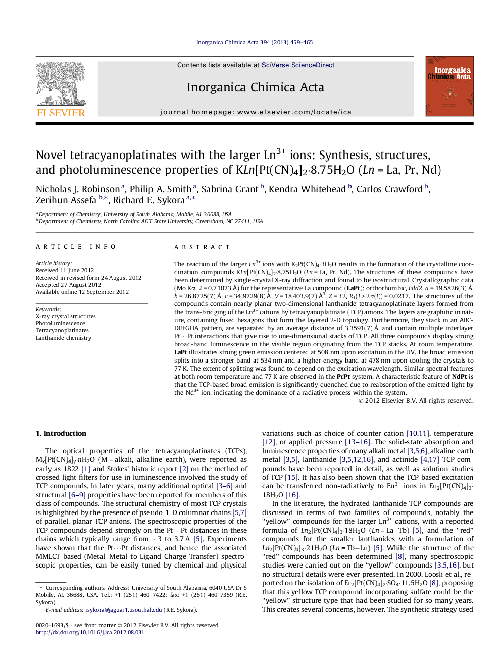 Novel tetracyanoplatinates with the larger Ln3+ ions: Synthesis, structures, and photoluminescence properties of KLn[Pt(CN)4]2·8.75H2O (Ln = La, Pr, Nd)