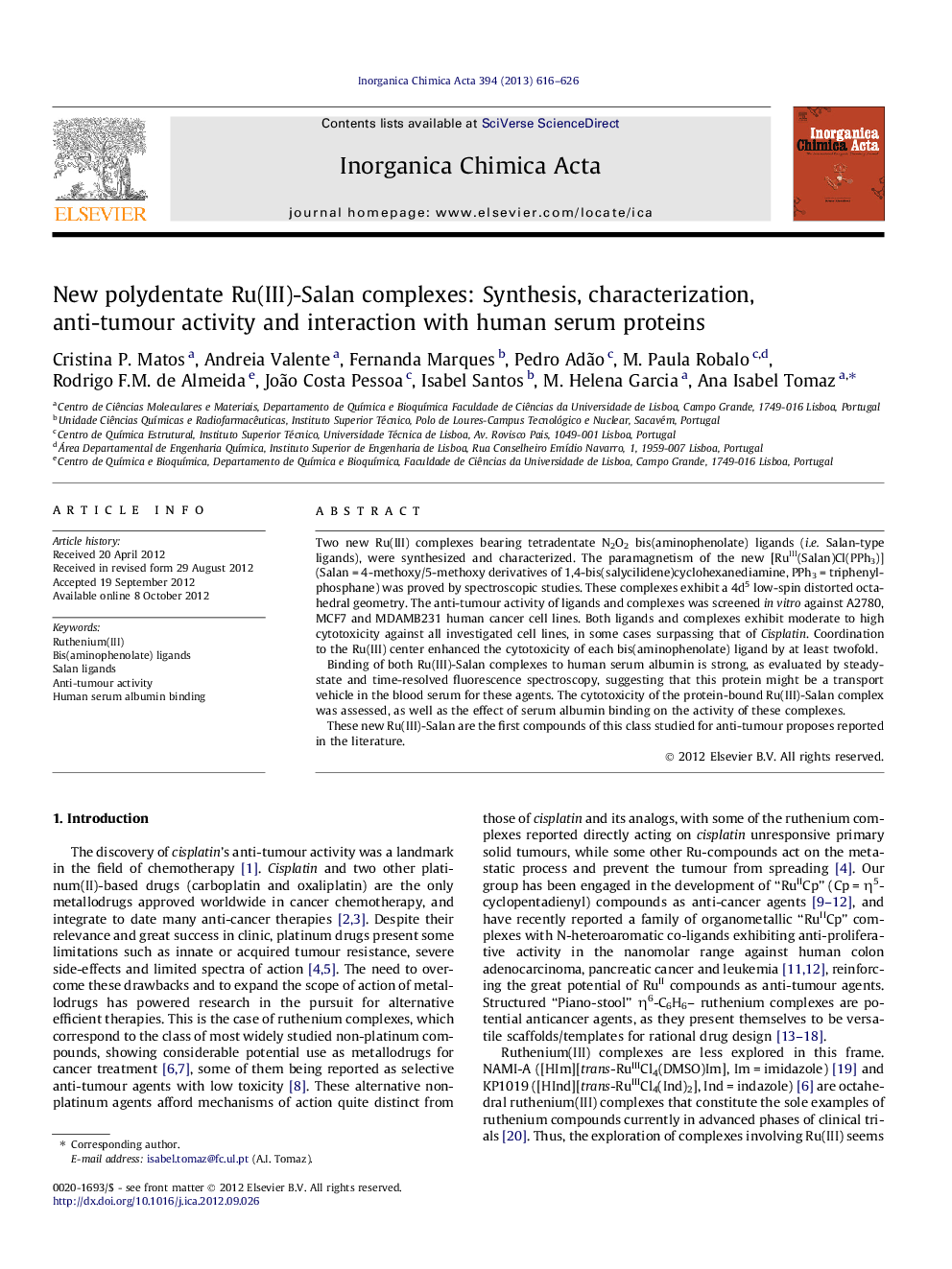 New polydentate Ru(III)-Salan complexes: Synthesis, characterization, anti-tumour activity and interaction with human serum proteins