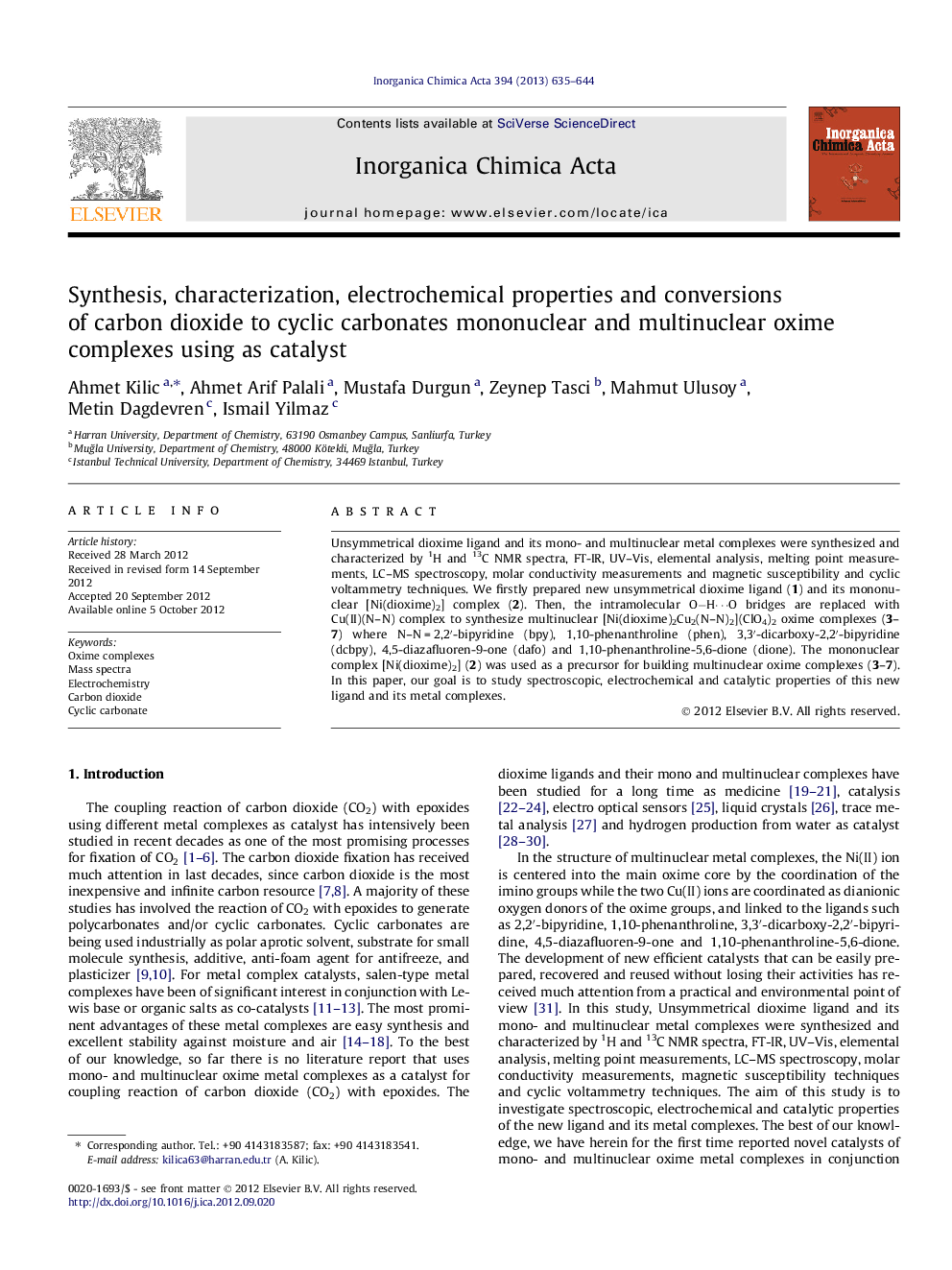 Synthesis, characterization, electrochemical properties and conversions of carbon dioxide to cyclic carbonates mononuclear and multinuclear oxime complexes using as catalyst