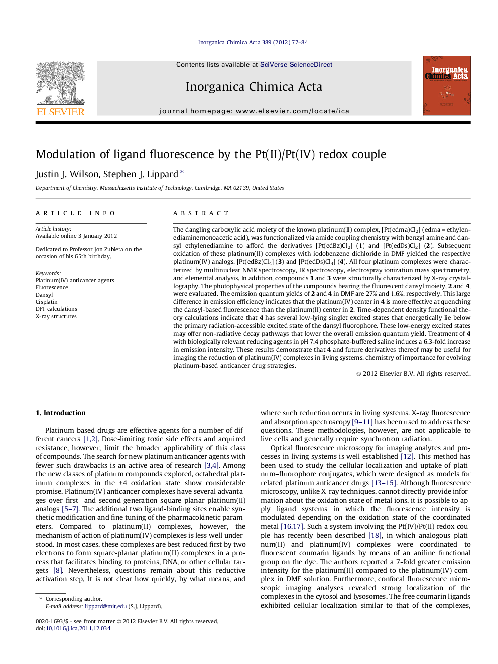 Modulation of ligand fluorescence by the Pt(II)/Pt(IV) redox couple