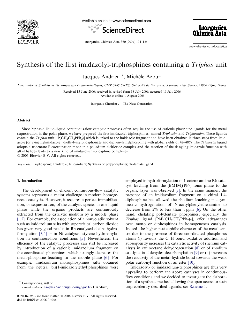 Synthesis of the first imidazolyl-triphosphines containing a Triphos unit