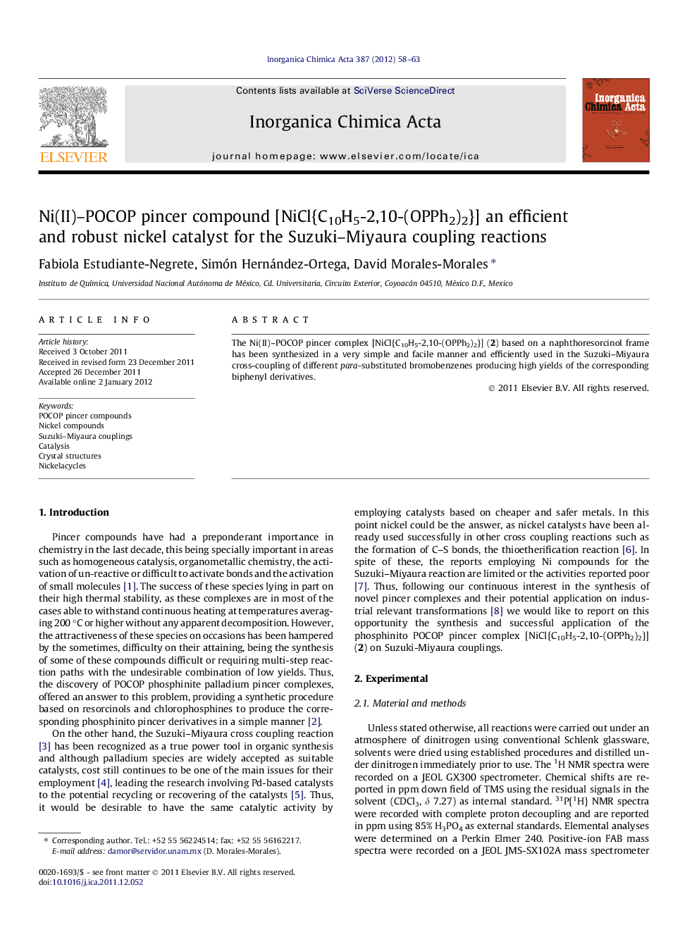 Ni(II)–POCOP pincer compound [NiCl{C10H5-2,10-(OPPh2)2}] an efficient and robust nickel catalyst for the Suzuki–Miyaura coupling reactions