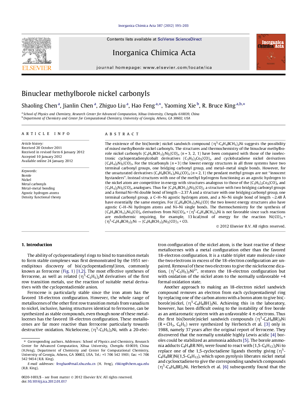 Binuclear methylborole nickel carbonyls