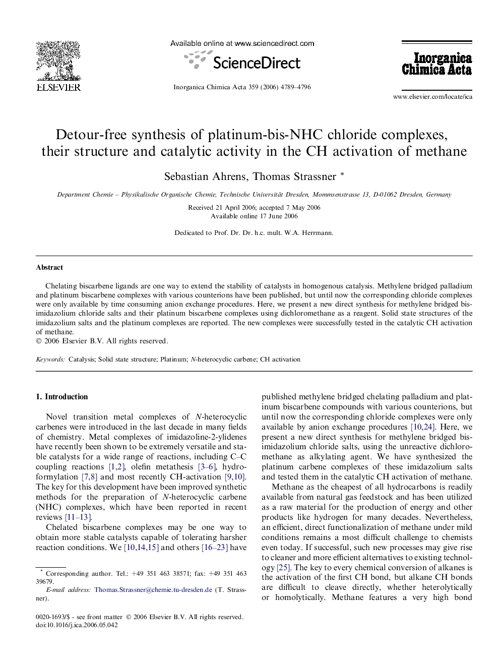 Detour-free synthesis of platinum-bis-NHC chloride complexes, their structure and catalytic activity in the CH activation of methane