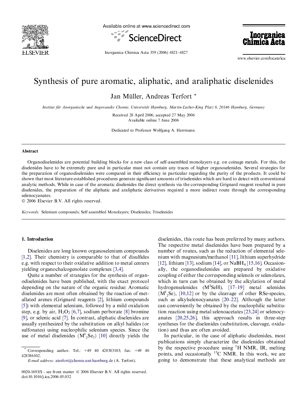 Synthesis of pure aromatic, aliphatic, and araliphatic diselenides