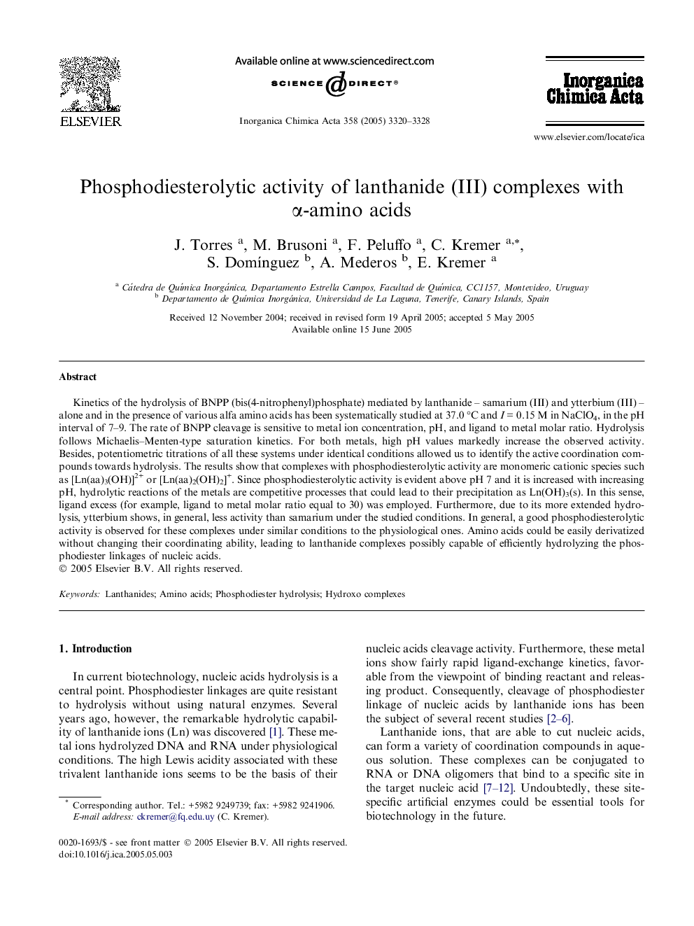 Phosphodiesterolytic activity of lanthanide (III) complexes with α-amino acids