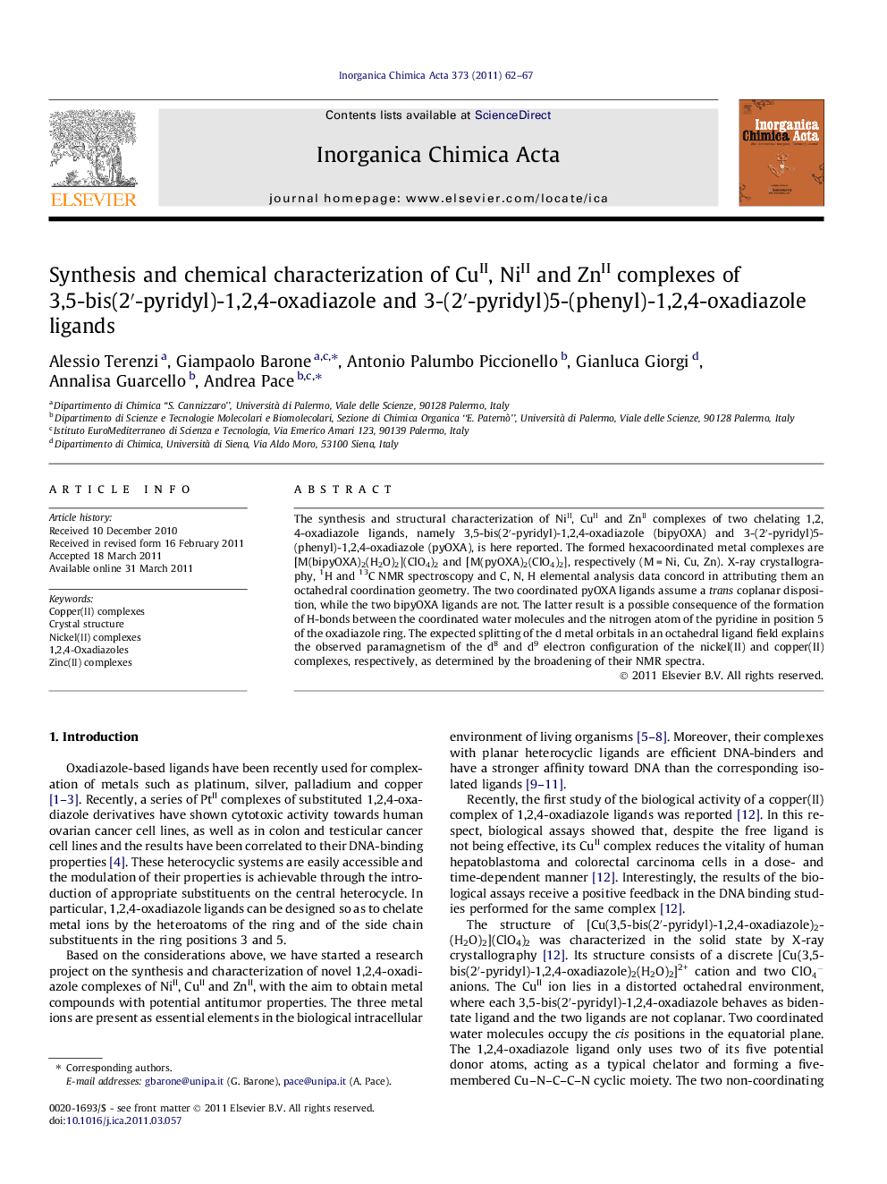 Synthesis and chemical characterization of CuII, NiII and ZnII complexes of 3,5-bis(2′-pyridyl)-1,2,4-oxadiazole and 3-(2′-pyridyl)5-(phenyl)-1,2,4-oxadiazole ligands