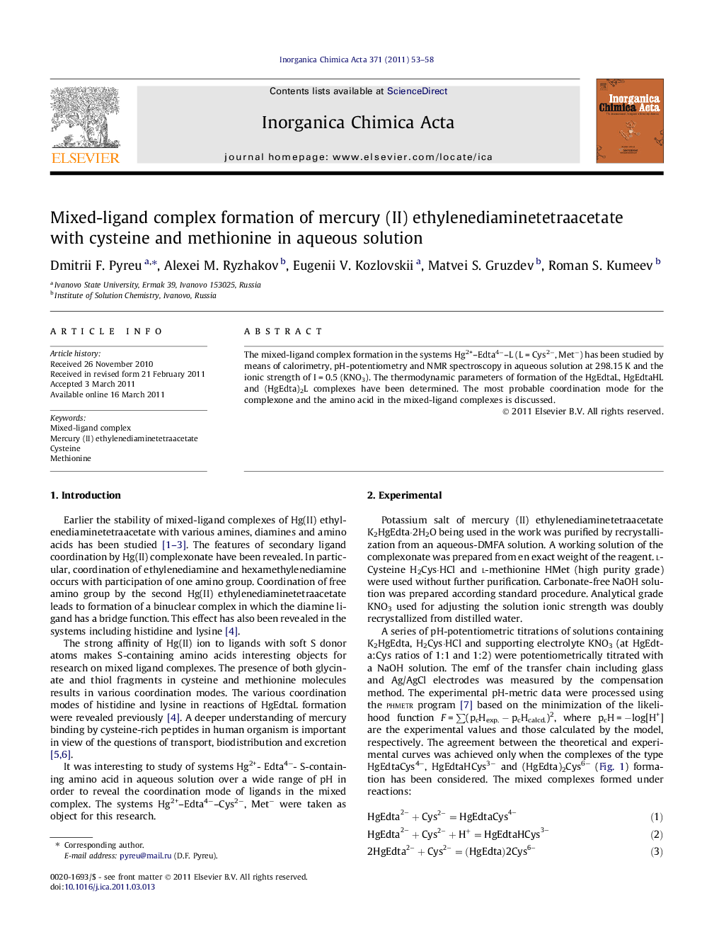 Mixed-ligand complex formation of mercury (II) ethylenediaminetetraacetate with cysteine and methionine in aqueous solution