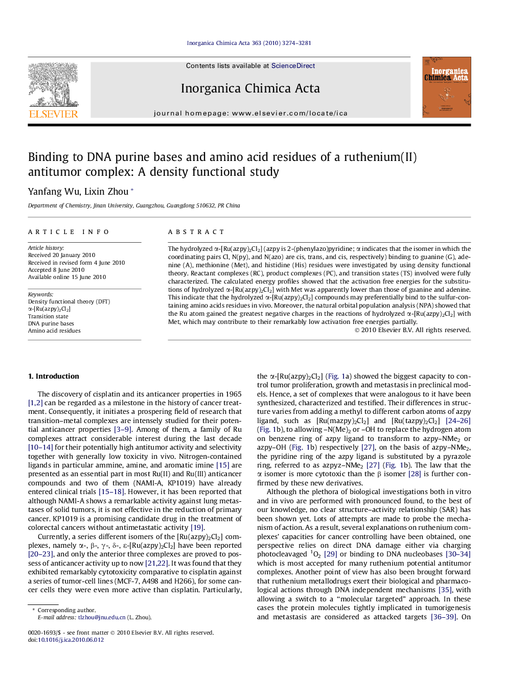 Binding to DNA purine bases and amino acid residues of a ruthenium(II) antitumor complex: A density functional study