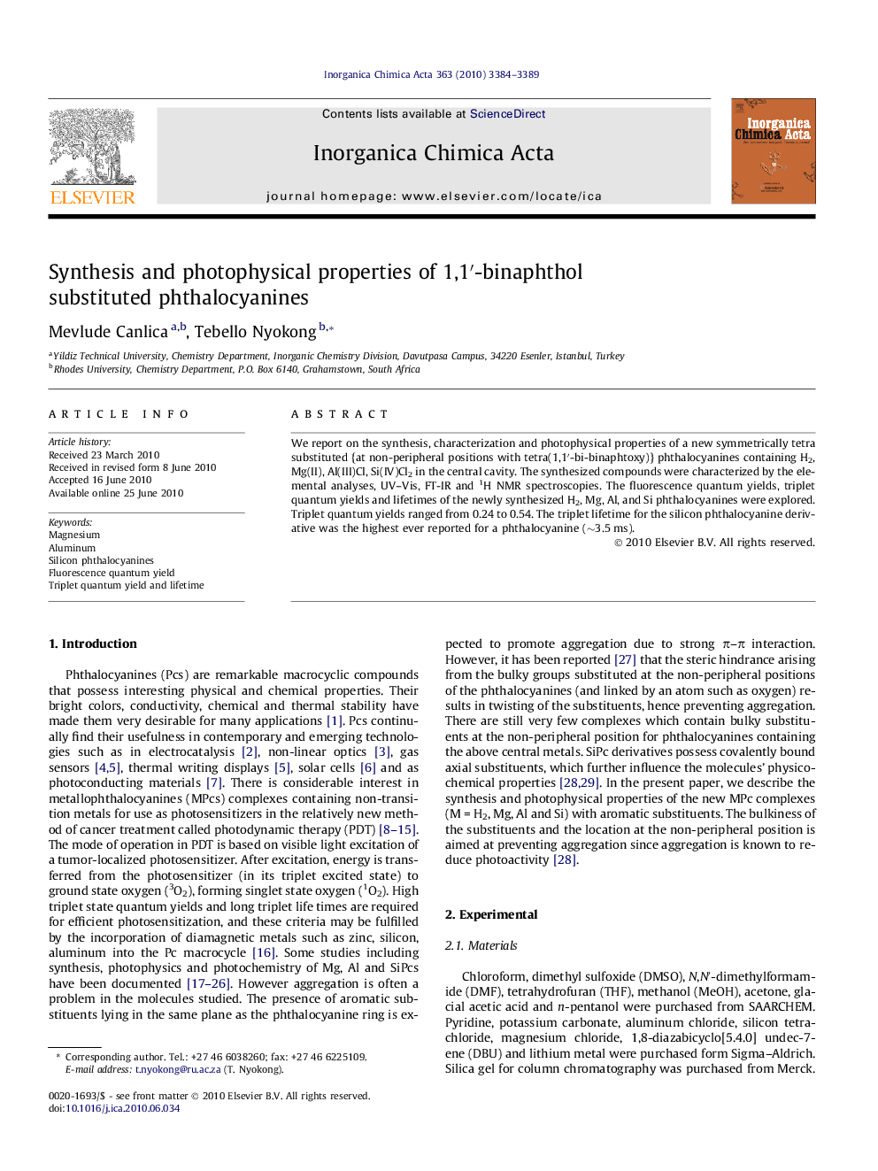 Synthesis and photophysical properties of 1,1′-binaphthol substituted phthalocyanines