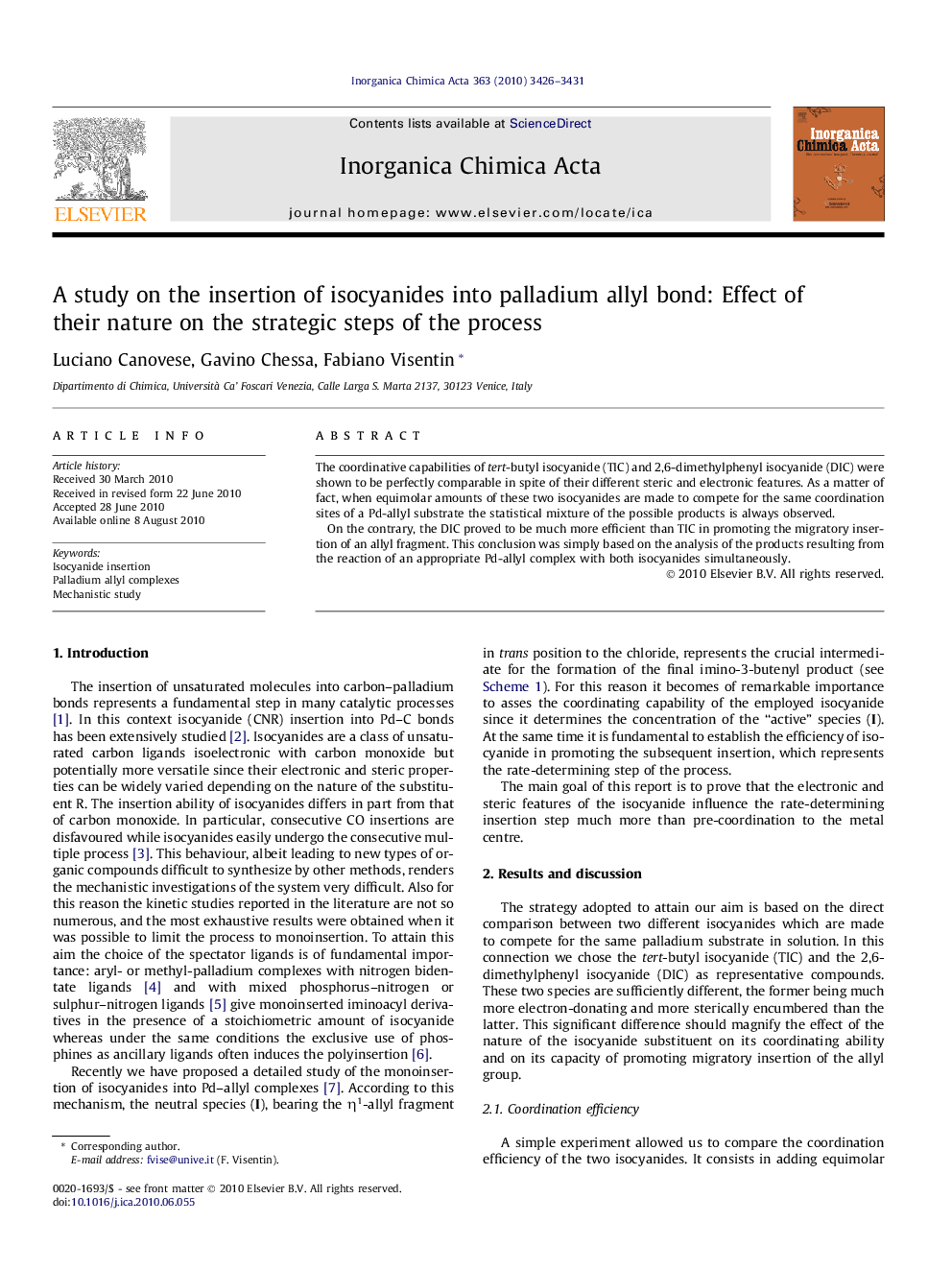 A study on the insertion of isocyanides into palladium allyl bond: Effect of their nature on the strategic steps of the process