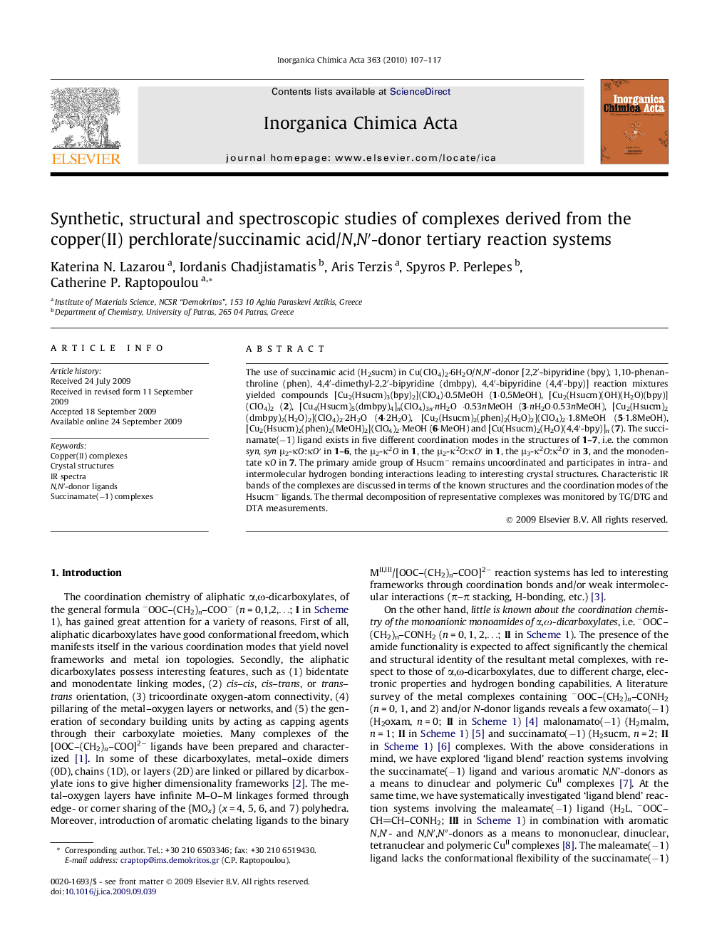 Synthetic, structural and spectroscopic studies of complexes derived from the copper(II) perchlorate/succinamic acid/N,N′-donor tertiary reaction systems