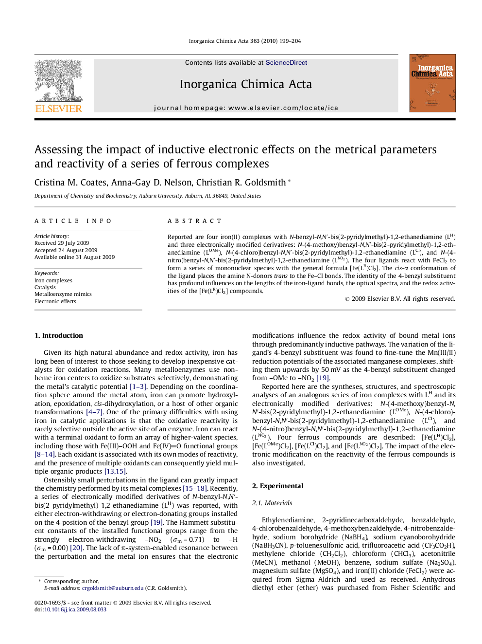 Assessing the impact of inductive electronic effects on the metrical parameters and reactivity of a series of ferrous complexes