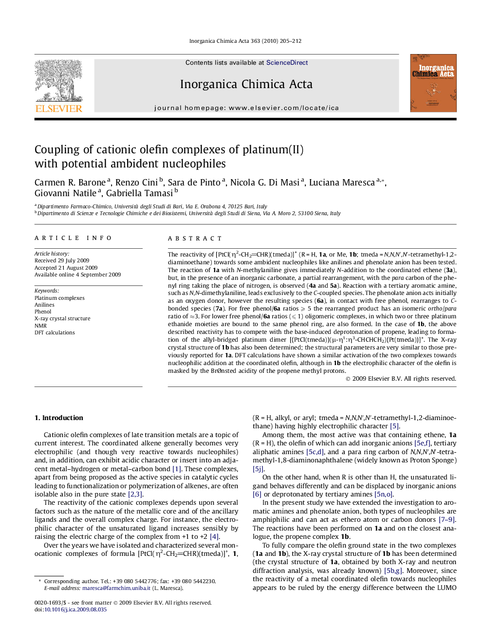 Coupling of cationic olefin complexes of platinum(II) with potential ambident nucleophiles