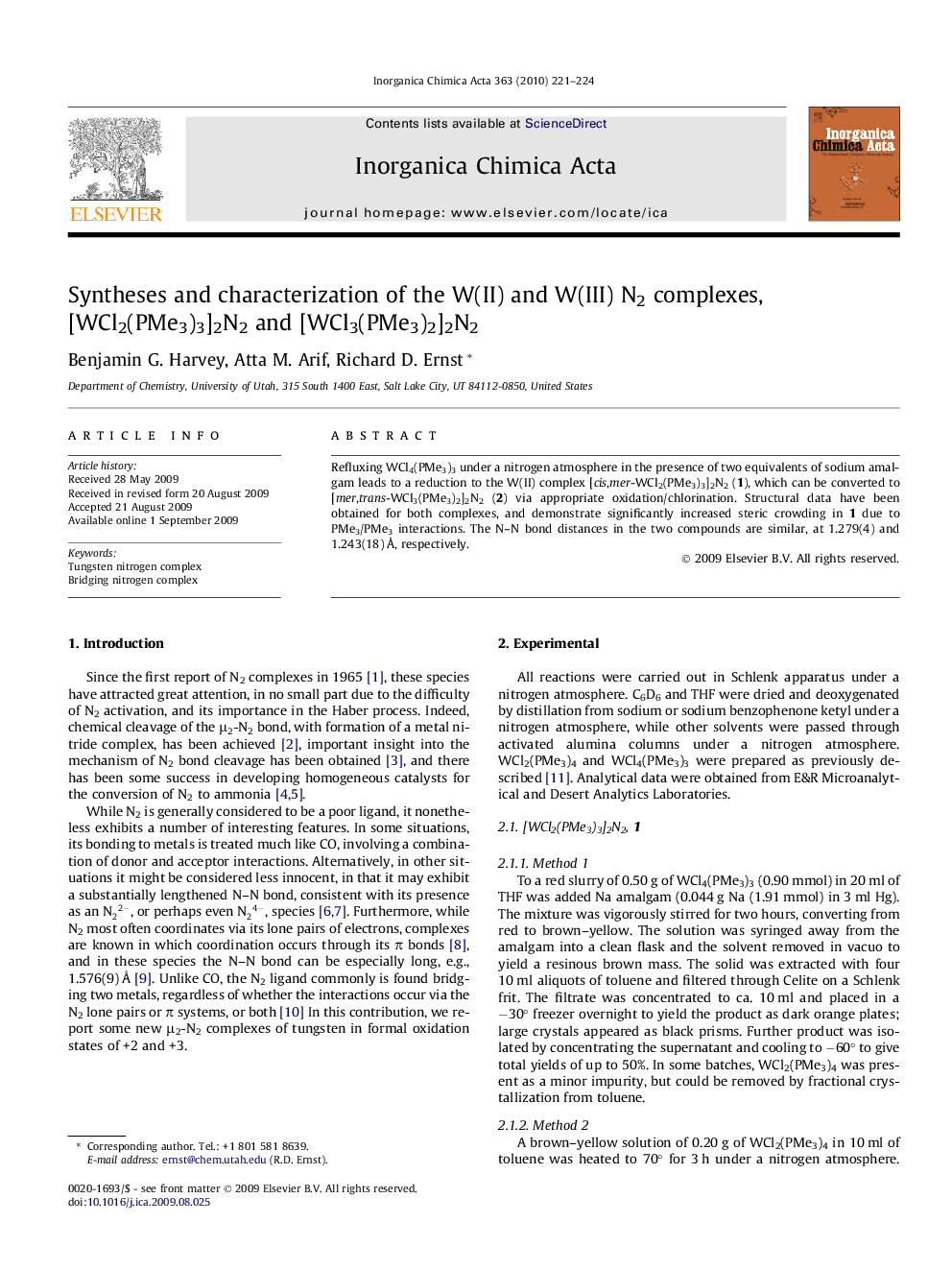 Syntheses and characterization of the W(II) and W(III) N2 complexes, [WCl2(PMe3)3]2N2 and [WCl3(PMe3)2]2N2