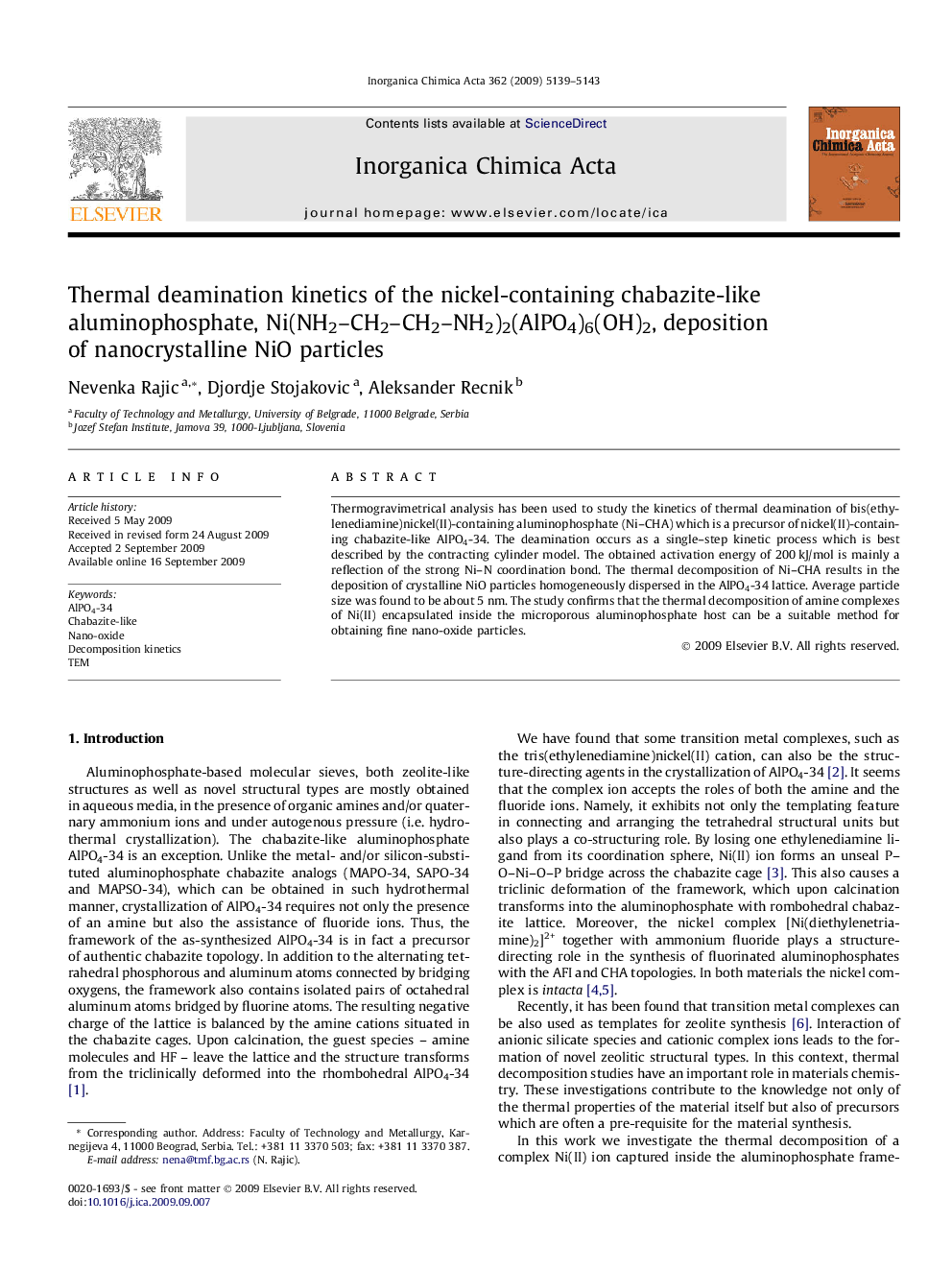 Thermal deamination kinetics of the nickel-containing chabazite-like aluminophosphate, Ni(NH2–CH2–CH2–NH2)2(AlPO4)6(OH)2, deposition of nanocrystalline NiO particles