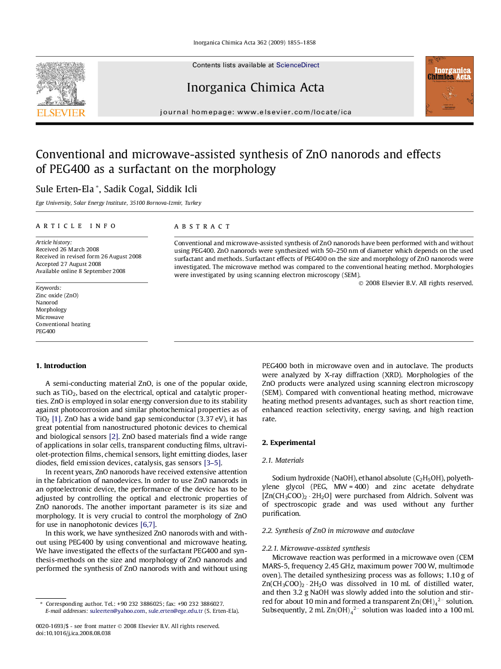 Conventional and microwave-assisted synthesis of ZnO nanorods and effects of PEG400 as a surfactant on the morphology