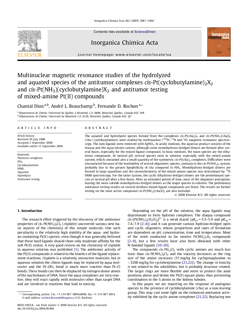 Multinuclear magnetic resonance studies of the hydrolyzed and aquated species of the antitumor complexes cis-Pt(cyclobutylamine)2X2 and cis-Pt(NH3)(cyclobutylamine)X2 and antitumor testing of mixed-amine Pt(II) compounds