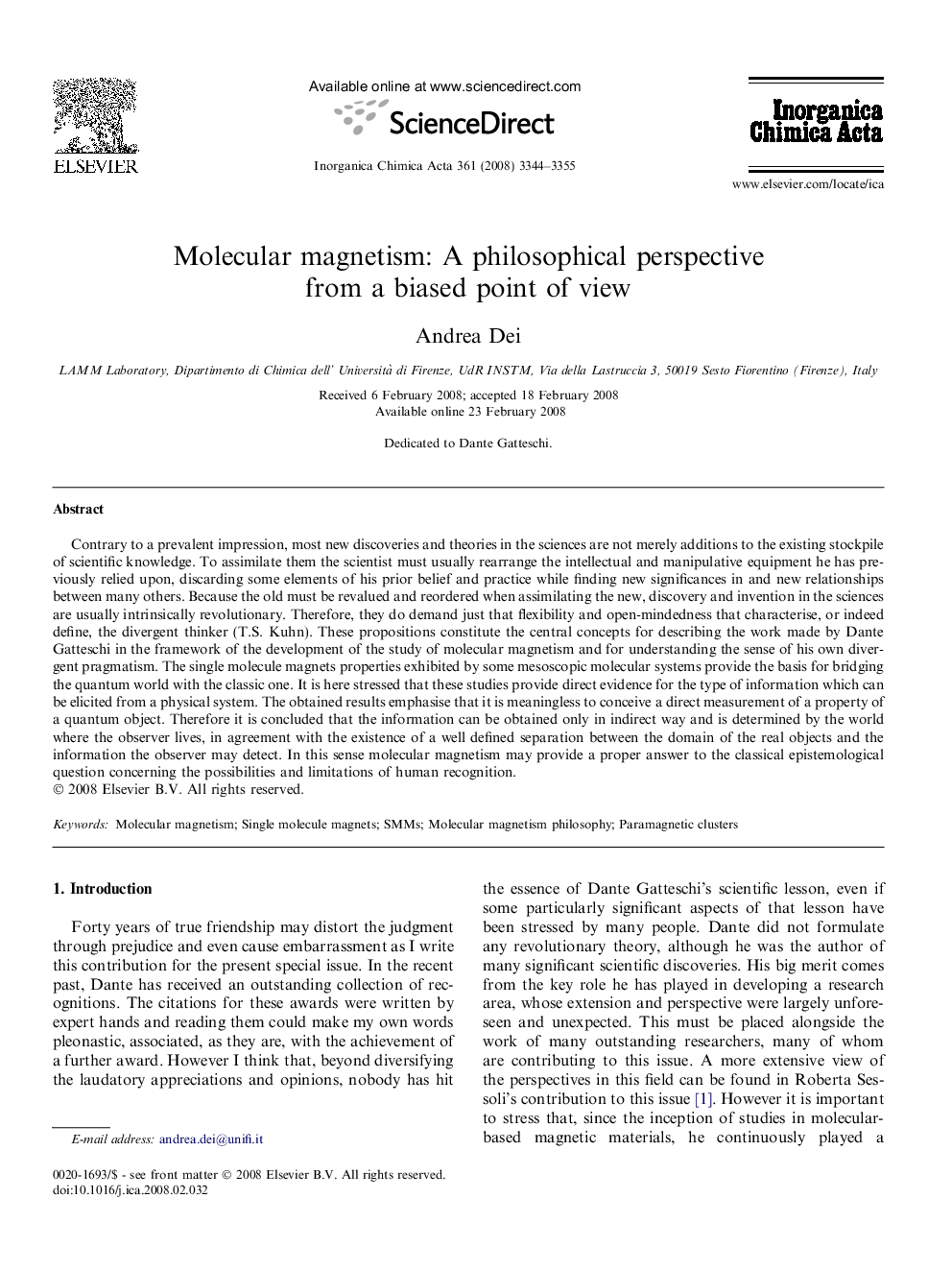 عکس صفحه اول مقاله: Molecular magnetism: A philosophical perspective from a biased point of view Molecular magnetism: A philosophical perspective from a biased point of view