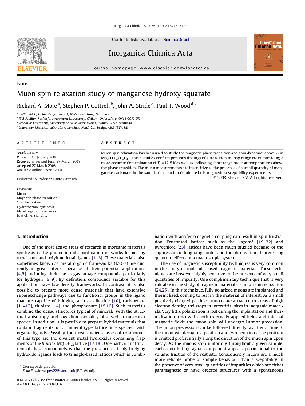 Muon spin relaxation study of manganese hydroxy squarate