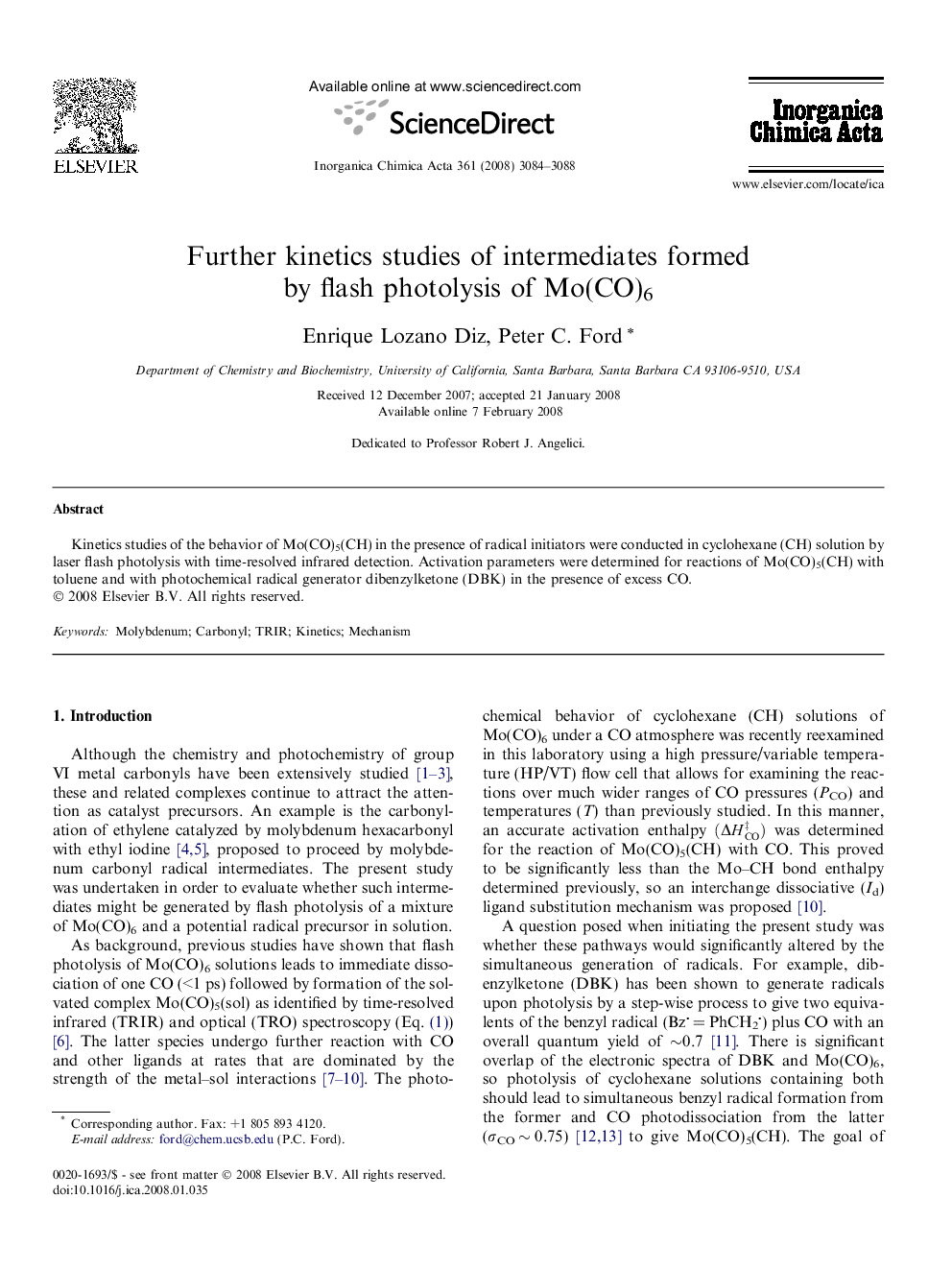 Further kinetics studies of intermediates formed by flash photolysis of Mo(CO)6