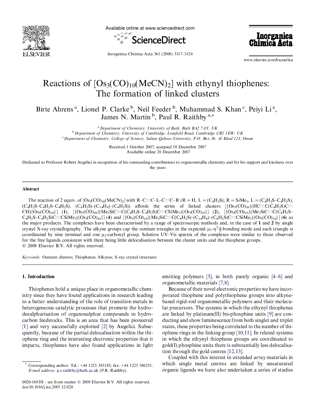 Reactions of [Os3(CO)10(MeCN)2] with ethynyl thiophenes: The formation of linked clusters