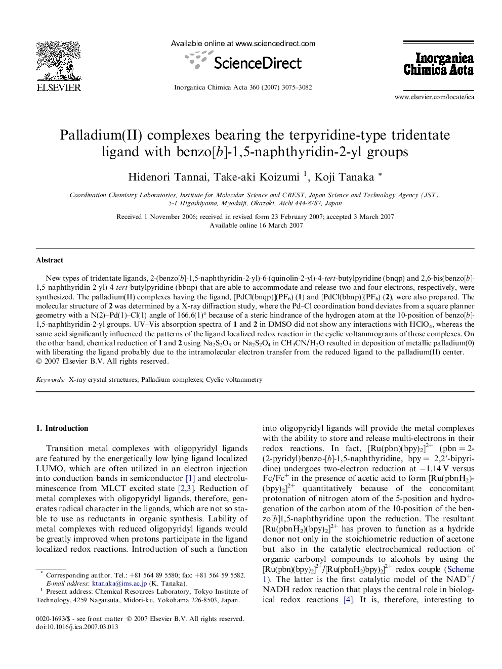 Palladium(II) complexes bearing the terpyridine-type tridentate ligand with benzo[b]-1,5-naphthyridin-2-yl groups