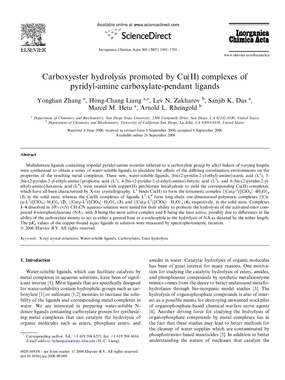 Carboxyester hydrolysis promoted by Cu(II) complexes of pyridyl-amine carboxylate-pendant ligands