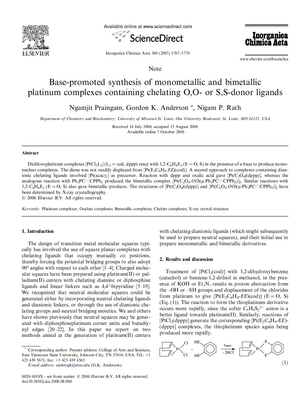 Base-promoted synthesis of monometallic and bimetallic platinum complexes containing chelating O,O- or S,S-donor ligands