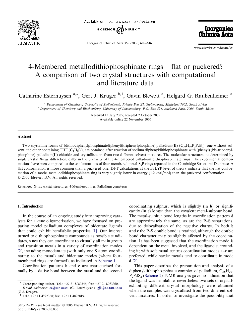 4-Membered metallodithiophosphinate rings – flat or puckered? A comparison of two crystal structures with computational and literature data