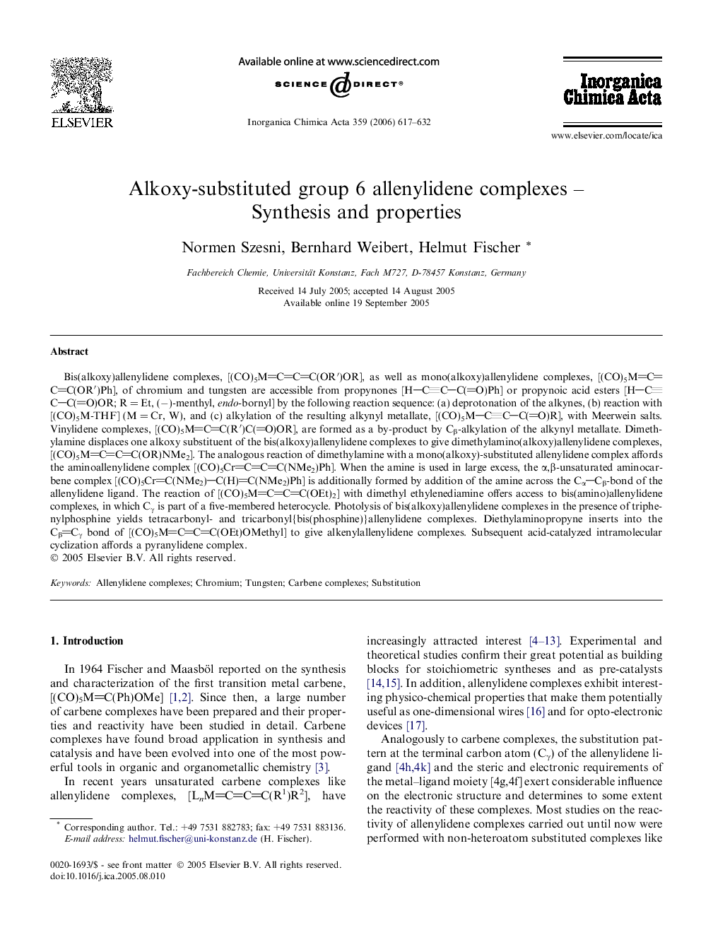 Alkoxy-substituted group 6 allenylidene complexes – Synthesis and properties