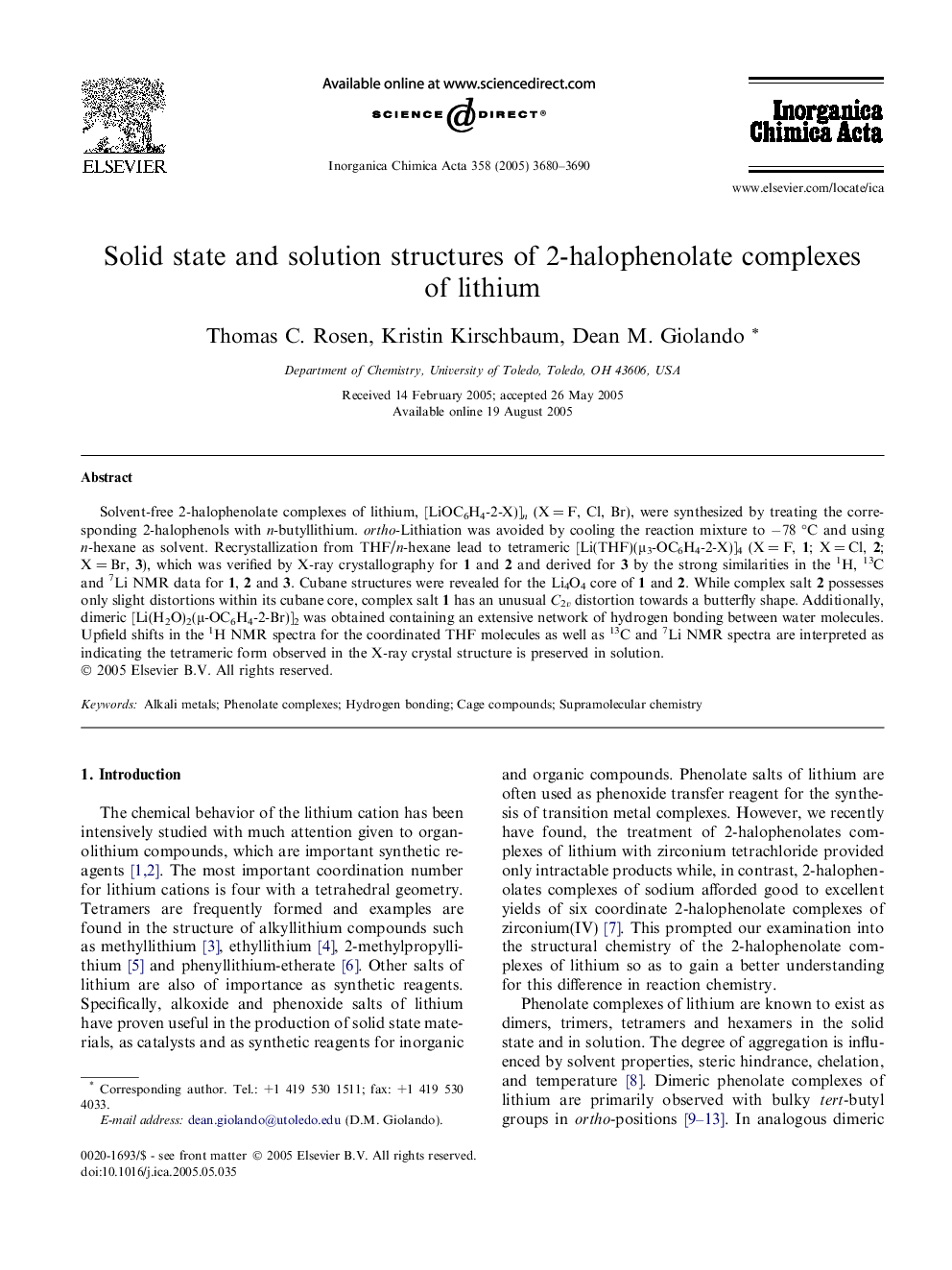 Solid state and solution structures of 2-halophenolate complexes of lithium