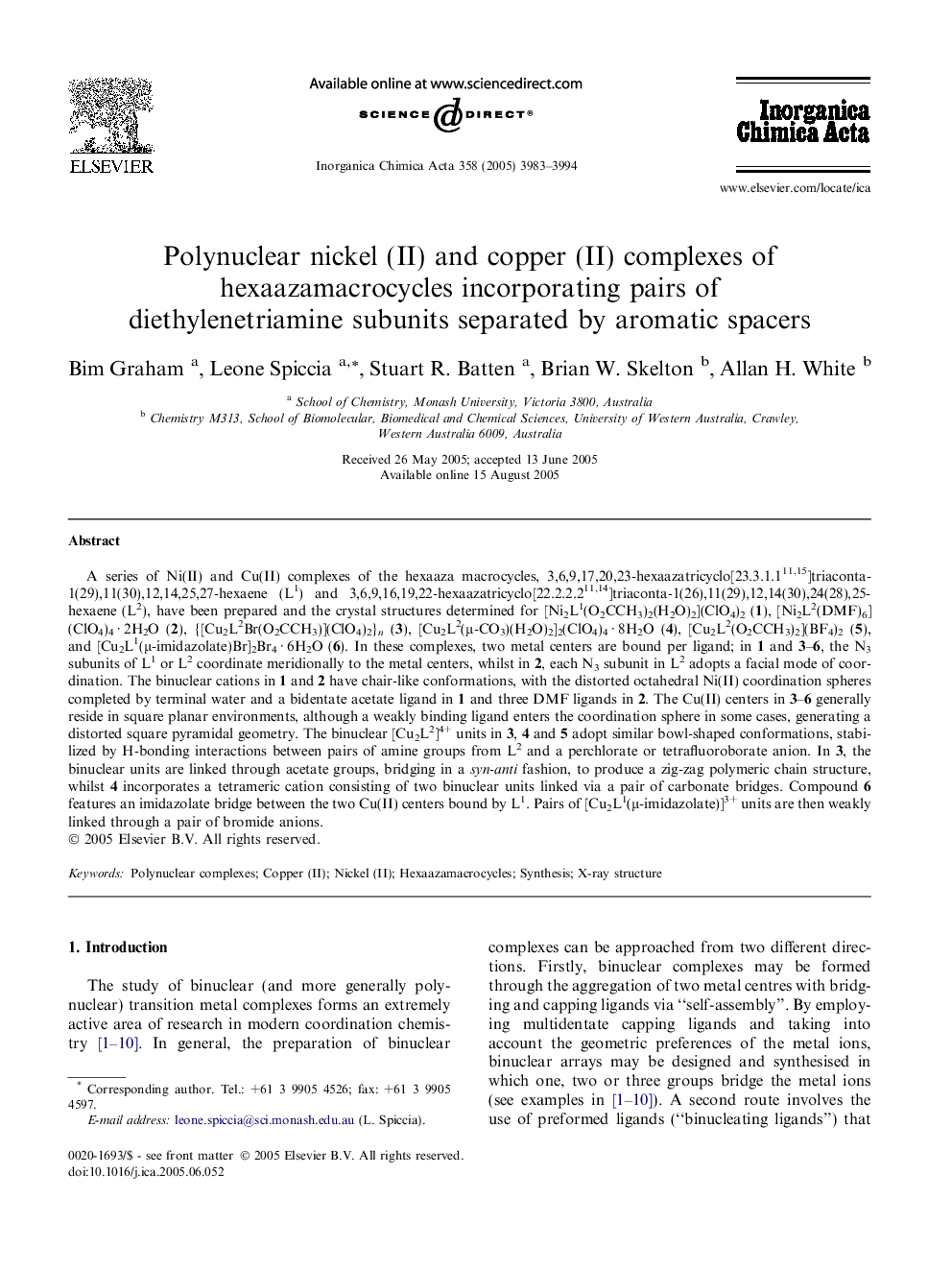 Polynuclear nickel (II) and copper (II) complexes of hexaazamacrocycles incorporating pairs of diethylenetriamine subunits separated by aromatic spacers