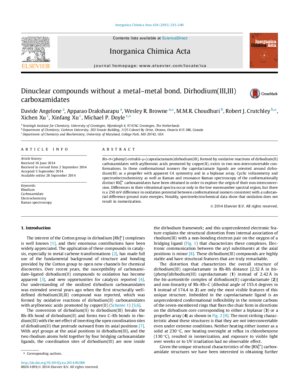 Dinuclear compounds without a metal–metal bond. Dirhodium(III,III) carboxamidates