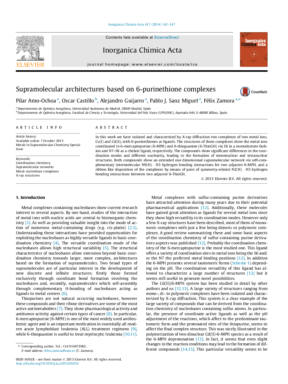 Supramolecular architectures based on 6-purinethione complexes