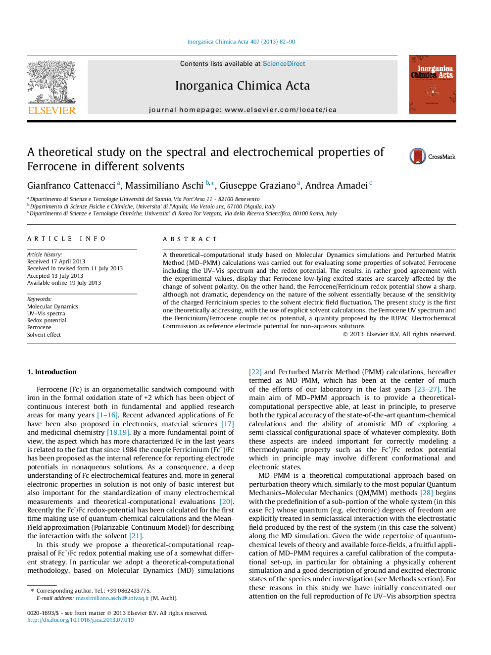 A theoretical study on the spectral and electrochemical properties of Ferrocene in different solvents